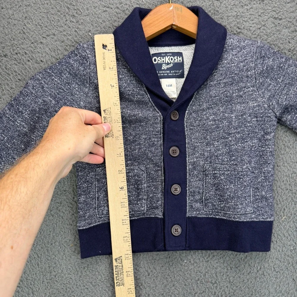 OshKosh‎ B'gosh Toddler Boys Navy Blue Marled Shawl Collar Cardigan Sweater 18M